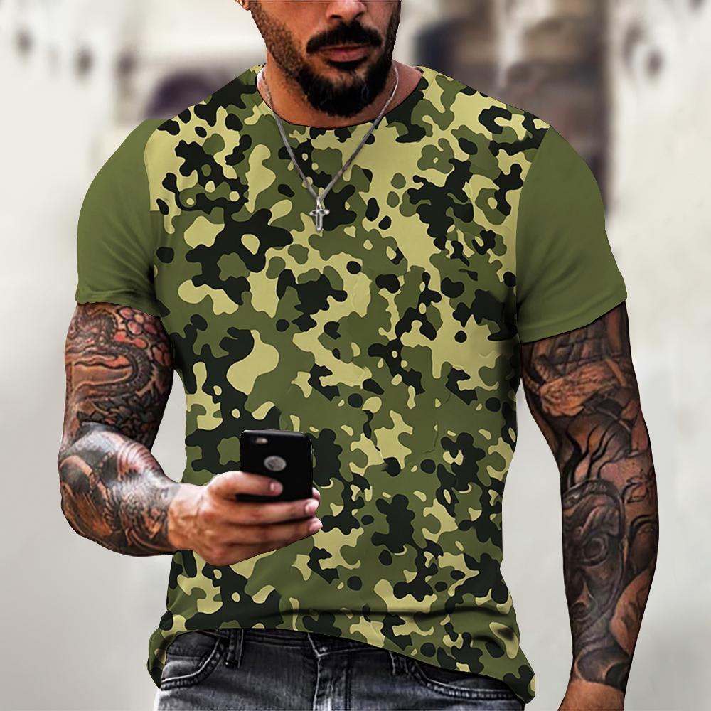

3D-камуфляжна футболка Чоловічий одяг для активного відпочинку Повсякденний пуловер з короткими рукавами Літня вулиця Оверсайз Спорт Військові чоловічі футболки 6XL