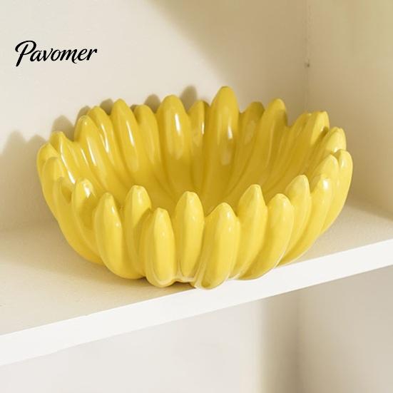 Kitchen Countertop Organizer Ceramic Banana Fruit Bowl, Hand-Painted Stable Base Decorative Snack Unique Housewarming Gift Tray, Large Capacity