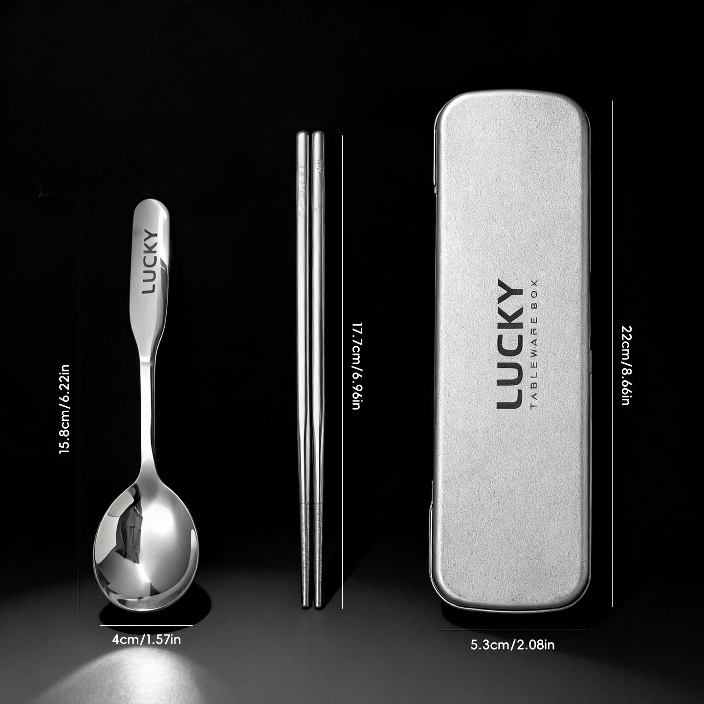 

3pcs/set Cute Portable 316 Stainless Steel Tableware Chopsticks Spoons With Storage Box Reusable Outdoor Picnic Cutlery Set