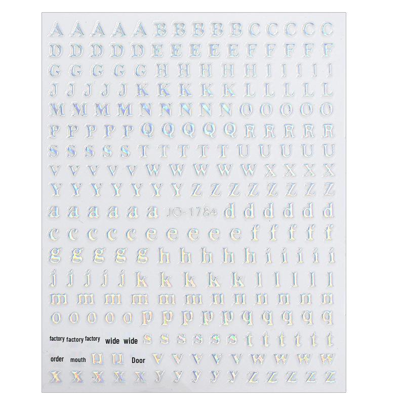 Nail Art 3D Laser Black & White Alphabet Stickers - 26 Uppercase & Lowercase Letters