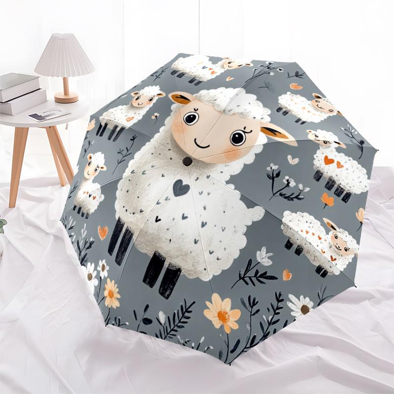 1 PC Automatic Folding Umbrella - Cute Sheep Pattern, Portable & Foldable Design with 8 Ribs, Christmas Birthday Gifts