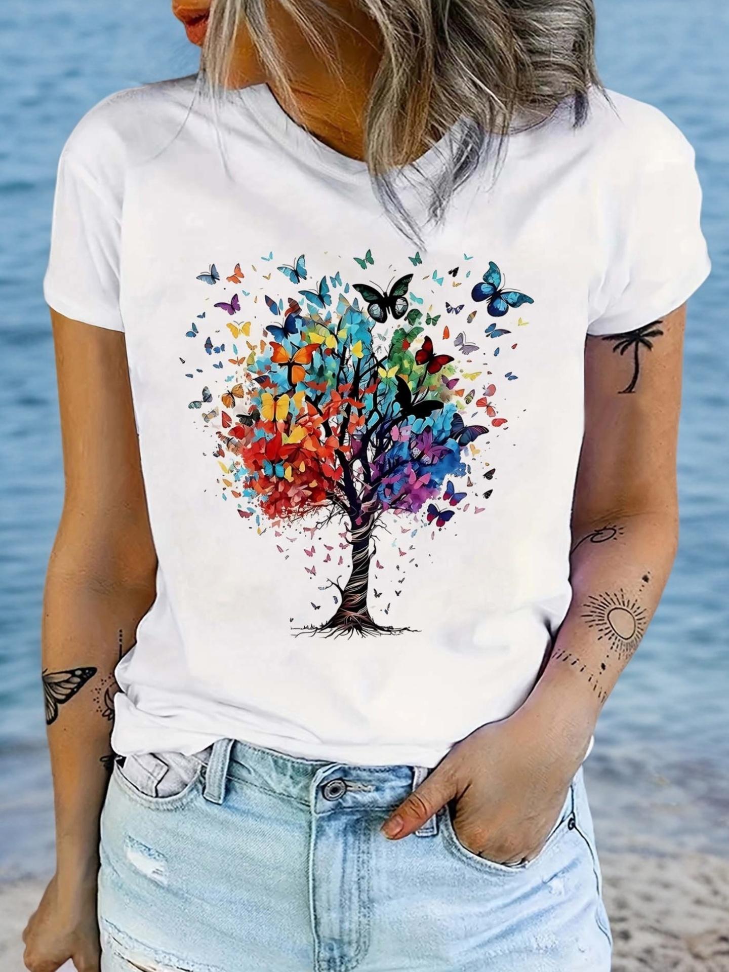 Colorful Butterflies Tree Graphic T-shirt XXXXL