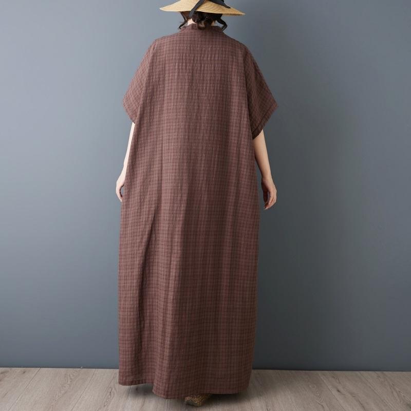 Short sleeve Plus size Cotton vintage floral plaid new in dresses for women casual loose Maxi long summer dress