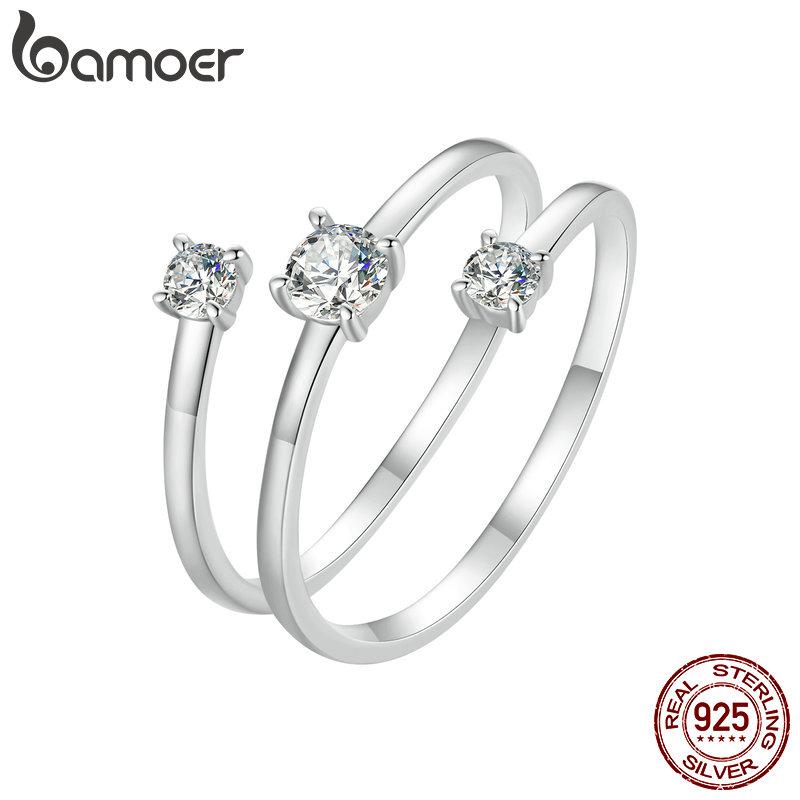 

BAMOER Многослойные кольца с муассанитом для женщин, стерлинговое серебро 925 пробы, цвет D, чистота VVS1, круглая огранка, модные обручальные кольца MSR043 resizable