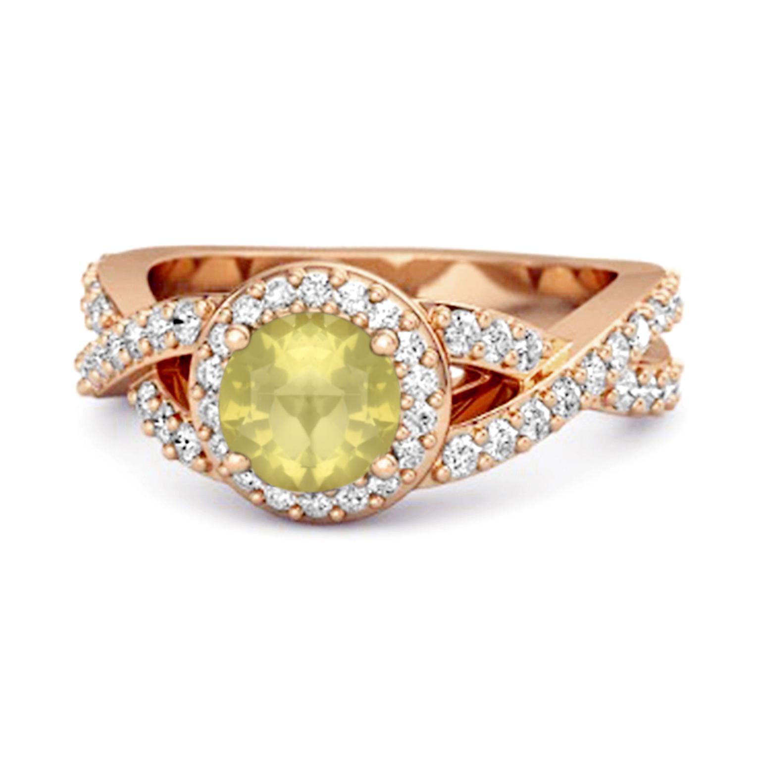 Lemon Quartz Halo Accents Ring -925 Sterling Silver Rose Gold Vermeil 6.5