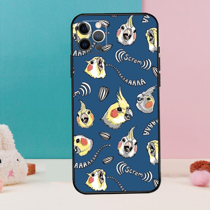 Cartoon Cockatiel Collage Phone Case For iPhone 17 Air 16 15 14 13 11 12 Pro Max 12 13 Mini 15 16 Plus 16e Cover Coque