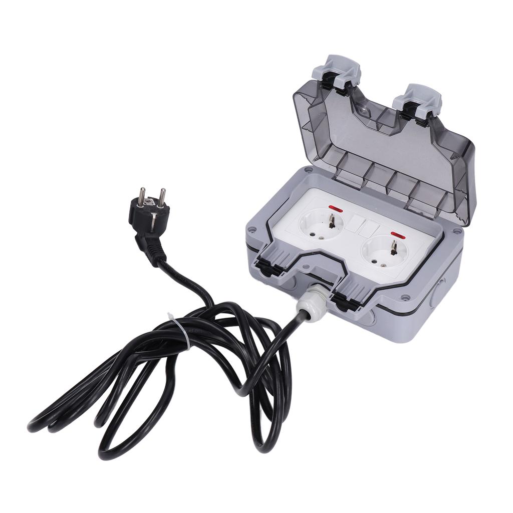 Outdoor Socket Dual European Power Outlet IP66 Waterproof Wall Receptacle  16A