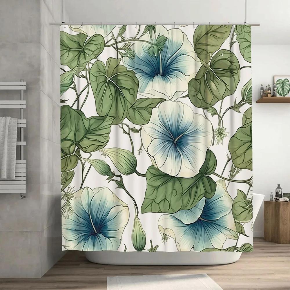 Blue Floral Shower Curtain Waterproof Fabric Decorative Bathrooms Bathroom Liner for Home Decoration in Bath Curtains from Home