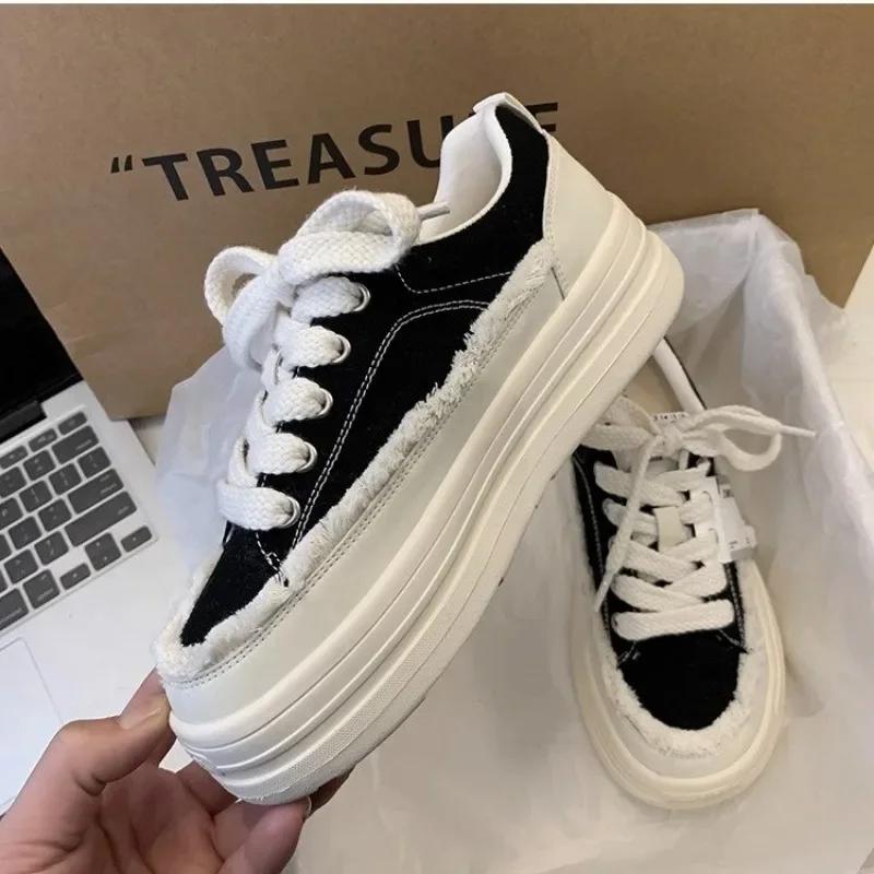 

Platform Sneakers 2025 Autumn New Versatile Elevated Casual Canvas Shoes Women s Spring Women Shoes Med (3cm-5cm) Adult 35 чорний