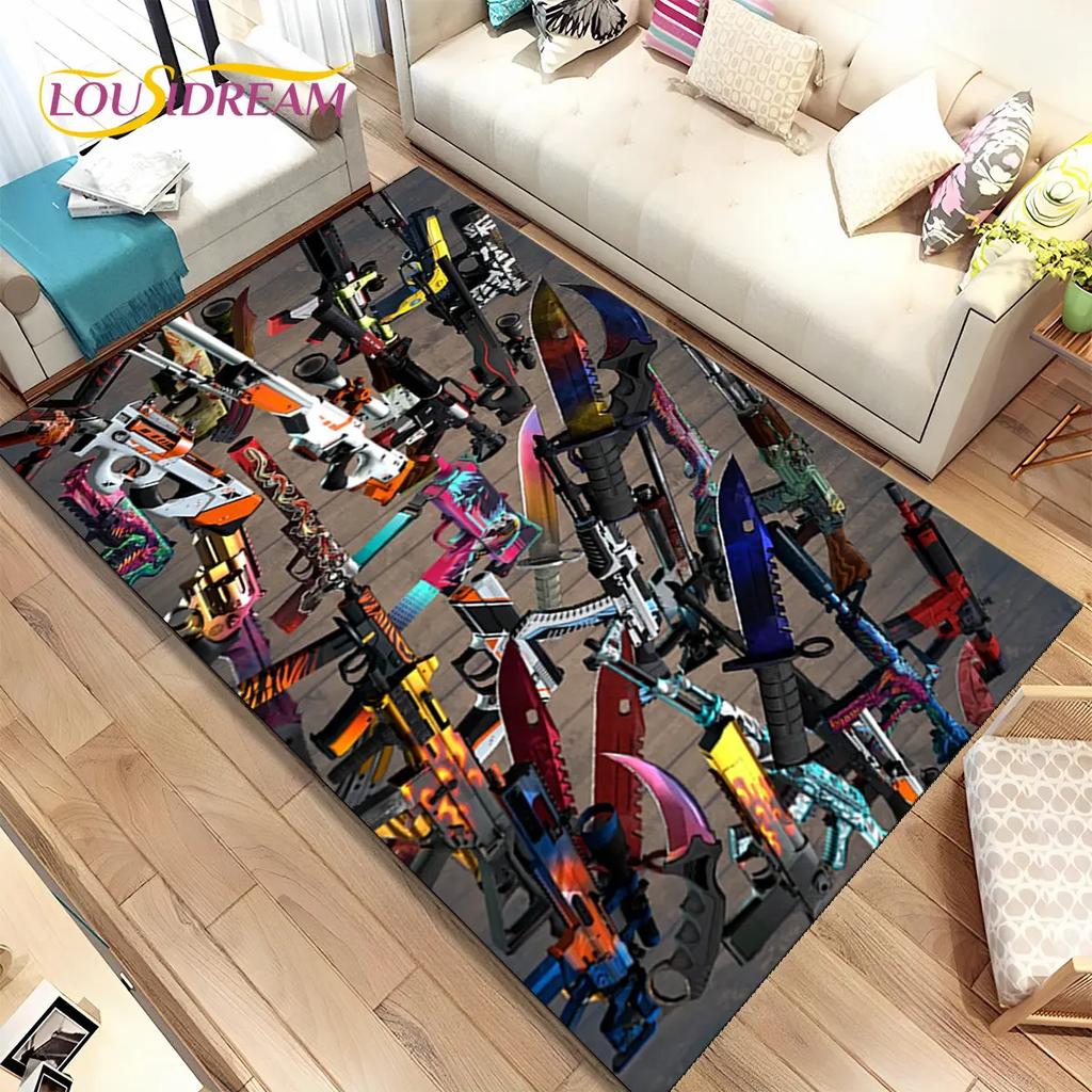 3D Assault Rifle Pistol Gun CS M4 AK USP Game Area Rug,Carpet for Home Living Room Bedroom Sofa Doormat Decor,Non-slip Floor Mat