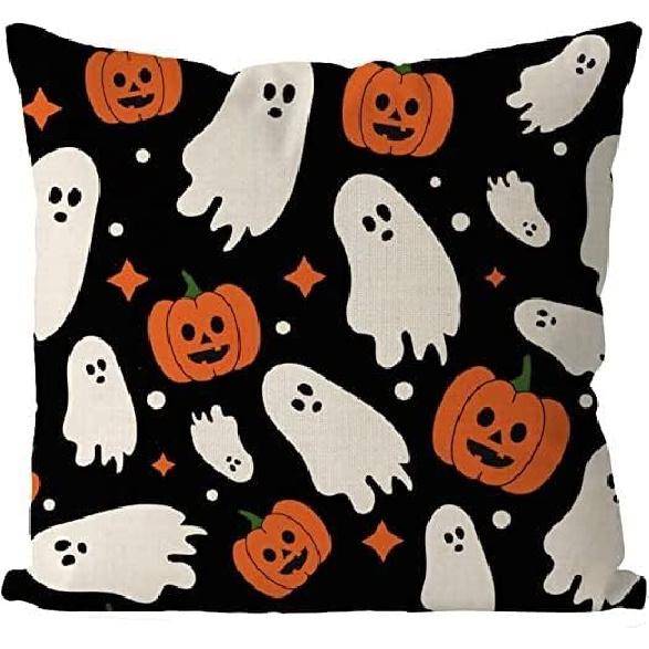 GAGEC Halloween Pillow Covers 18x18 Inch Ghost Pumpk Linen Pillowcase Holiday Farmhouse Throw Pillows Indoor Outdoor Couch Cushion Case for Home Sofa