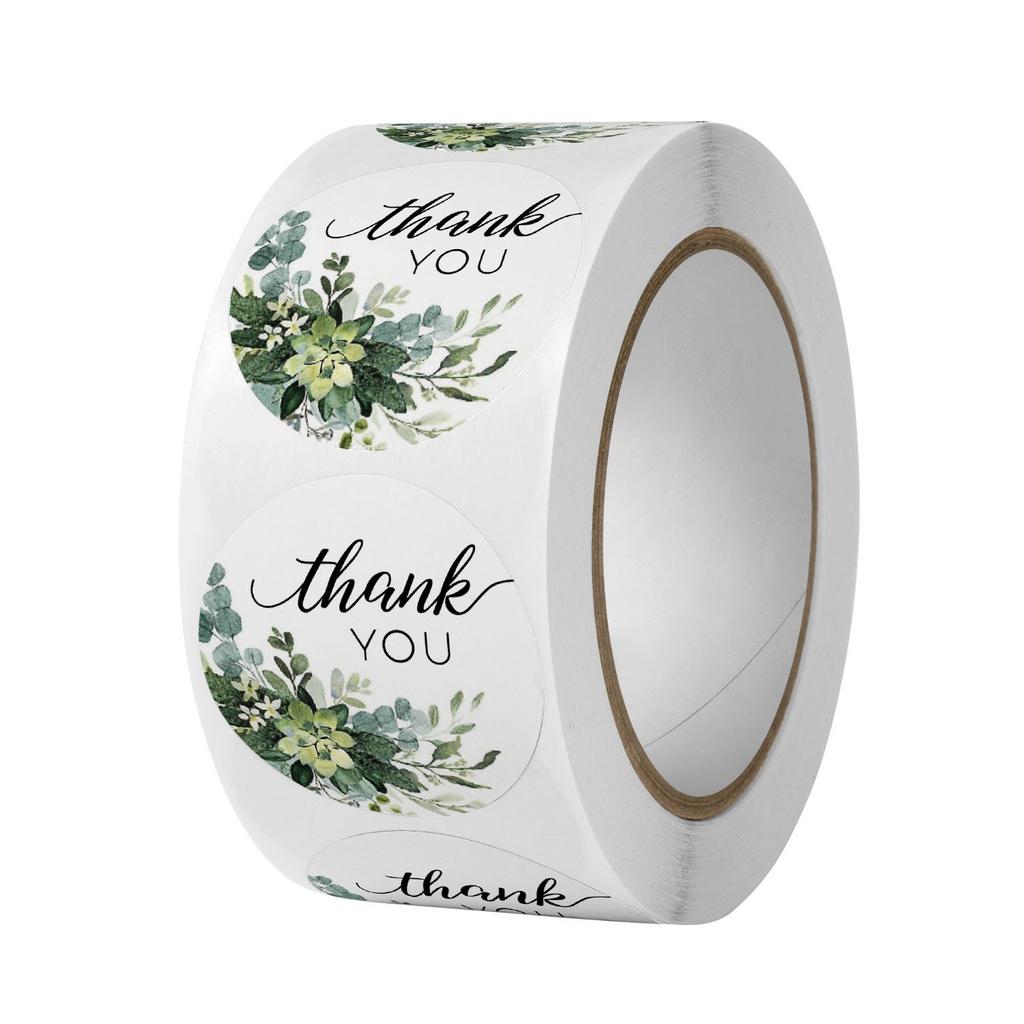 500 PCs/roll 1 Inch Green Floral Thank You Stickers for Gift Wrap, Envelope Closure, Small Business Office Supplies, Diy Decor
