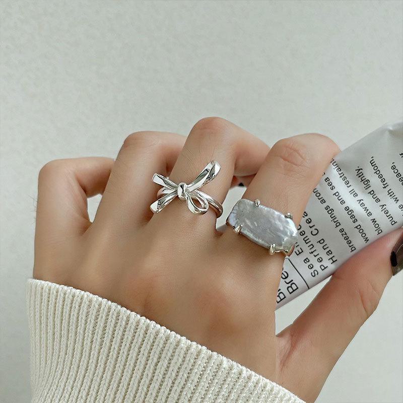 Dongdaemun Butterfly Pearl 925 Sterling Silver Fashion Ring - Simple Luxury Women's Trend.