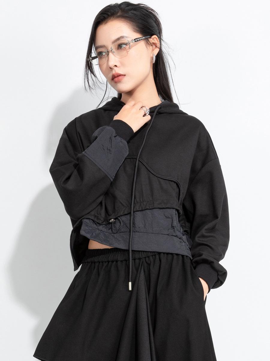 

2025 Autumn Two-in-One Hooded Sweatshirt: Spliced Loose Fit with Drawstring - Street Style One Size (Weight 90-140 Jin) чорний
