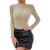 Women's Fashion Half High Neck Slim T-Shirt Long Sleeve Pullover Solid Colour Top