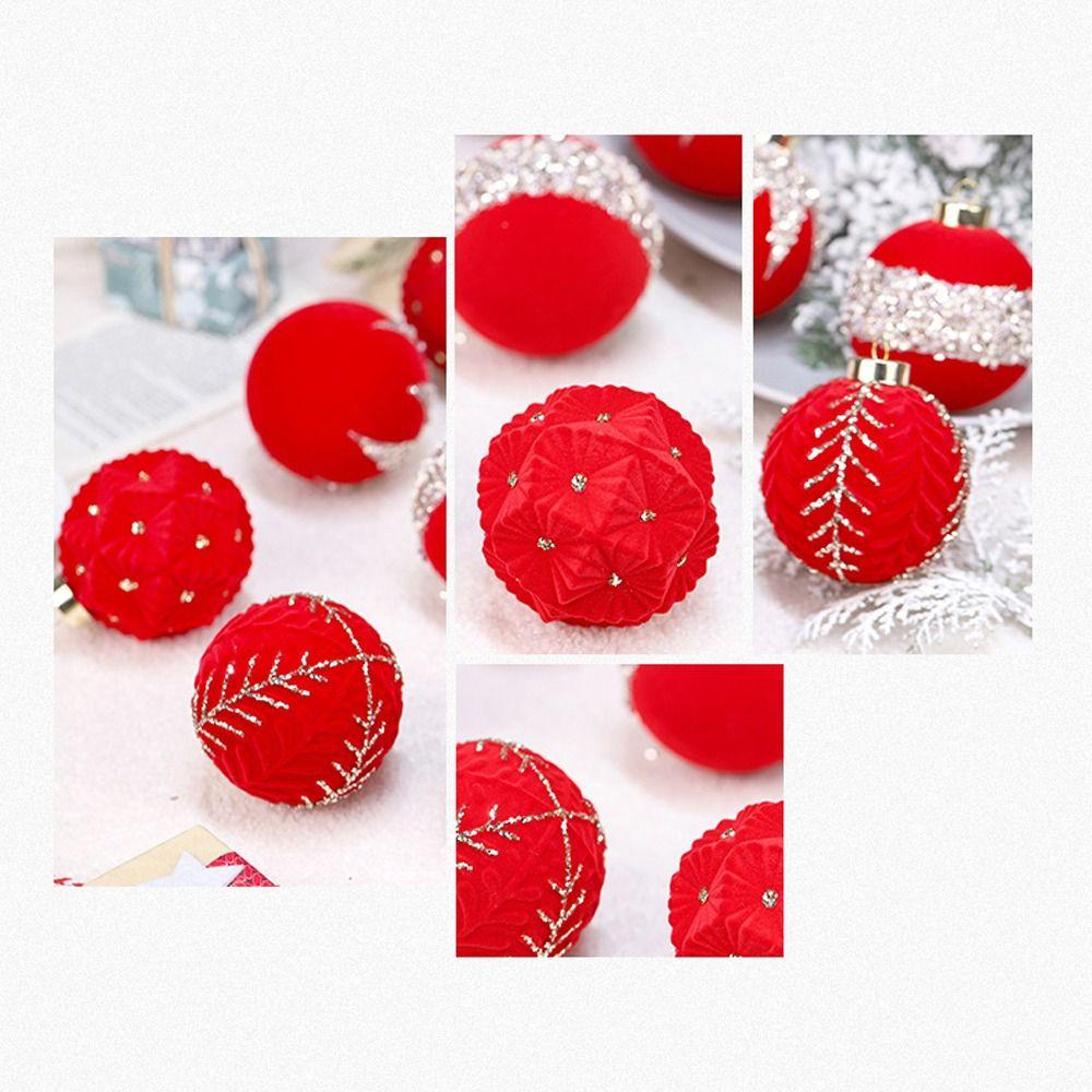 12 Stück 8cm Beflockte Weihnachtskugeln Set Rot Grün Weihnachtsbaumschmuck Partygeschenke