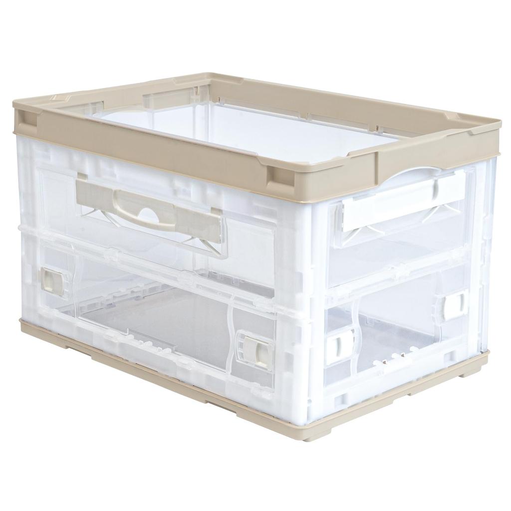 RISU Folding Container with Three Doors, 50L, Beige, Made in Japan, Stackable, Side Access, Storage, CB51NRL