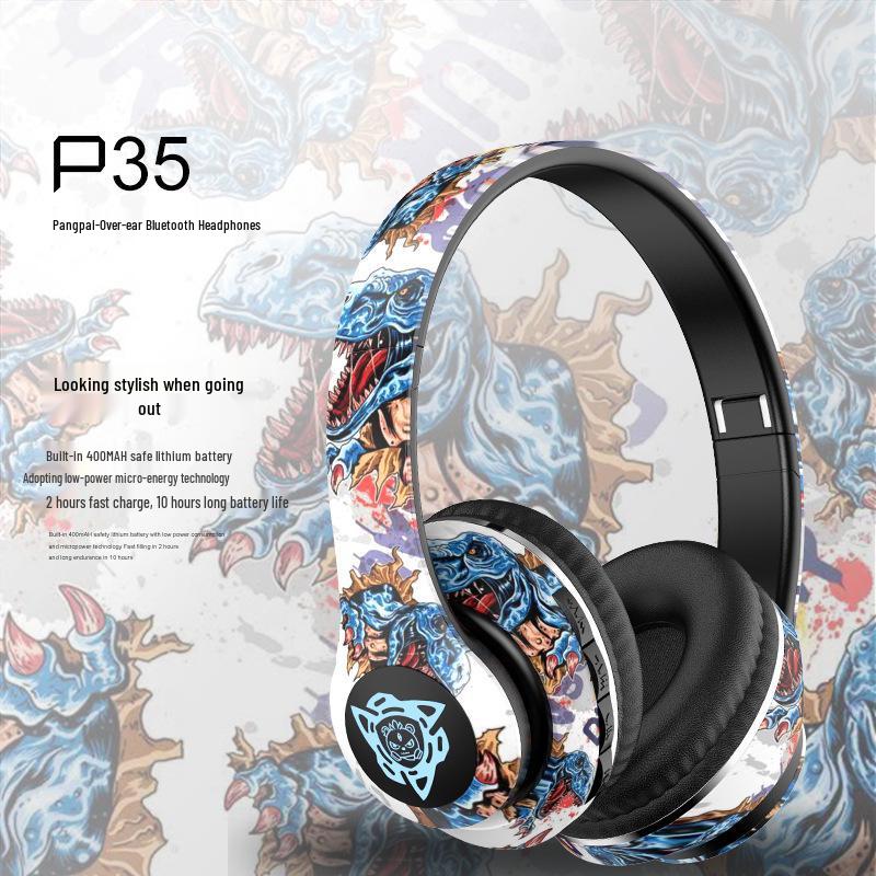 P35 Head-mounted Bluetooth Earphones: Wireless Luminous Graffiti-Style Stereo Sports Headset