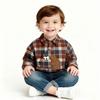 Winter Cartoon Plaid Fleece Shirt for Boys, 0-5 Years