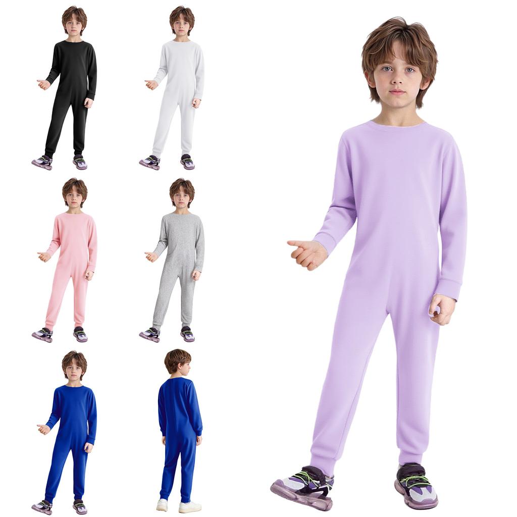 Unisex Kids Special Needs Clothing Round Neck Long Sleeve Back Invisible Zipper One Piece Cotton Jumpsuit