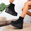 Fashion Comemore Suede Wedge Heel Ankle Boots Autumn Square Toe Chunky Platform Super High Heels Side Zip Boots Solid Black Short Botas