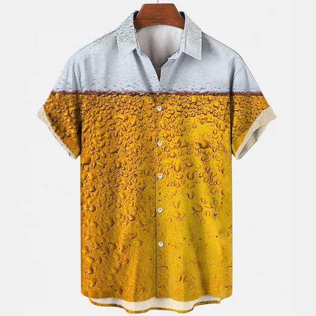 Camisetas Festival de Cerveza Harajuku para Hombre Estampado 3D Manga Corta Verano Estilo Hawaiano Playa Tops de Botón Único Solapa