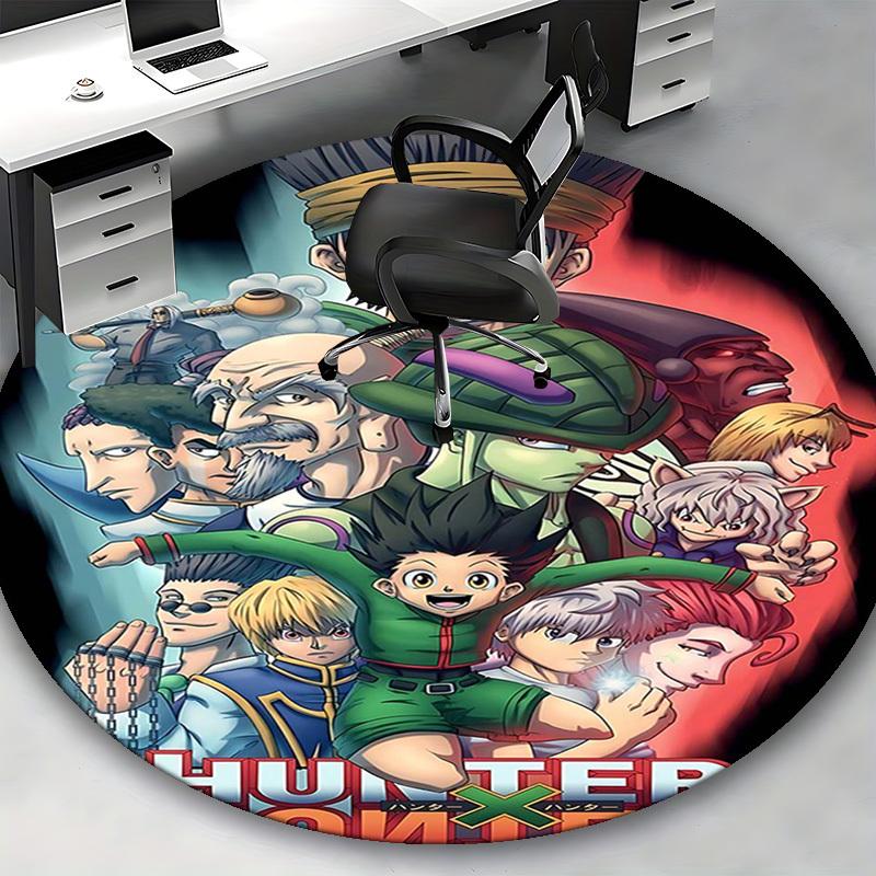 1pc Hunter x Hunter Anime Cartoon Design Round Carpet Office Chair Mat, NonSlip Rug for Home Decor, Living Room, Bedroom