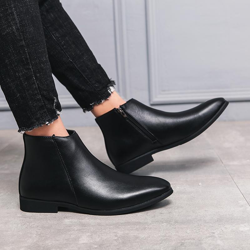 Fashion Senior British Style Leather Chelsea Ankle Boots High Top Office Business Casual Boot for Men Soft Comfort Quality Pointed Boots