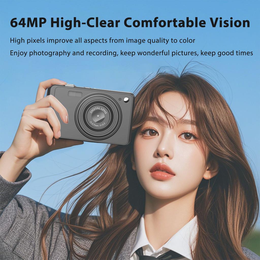 64MP Digital Camera 16X Zoom 4K Video Vlog Cameras with 2.88  Screen for Teen Adults Beginners