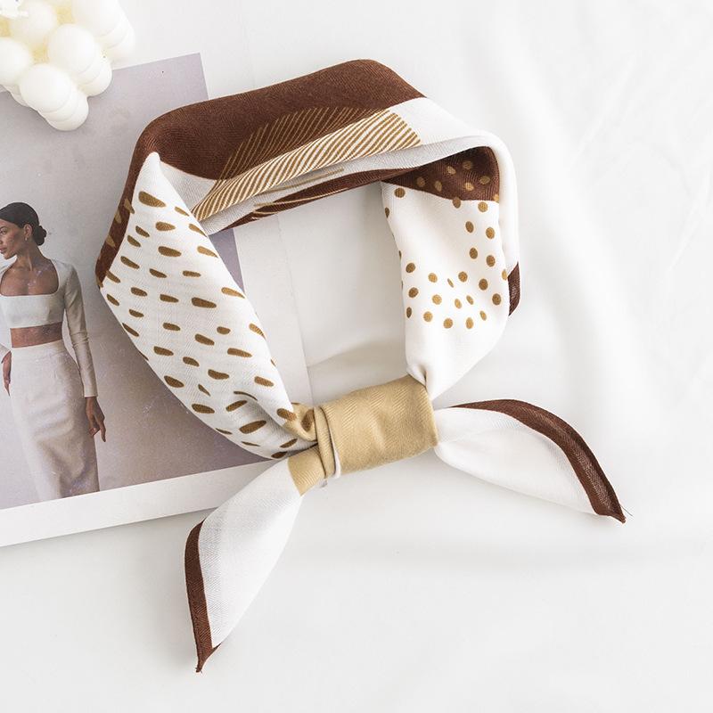 Retro Thousand Bird Grid Printing Imitation Silk Scarf Neck Small Square Scarf Style Imitation Silk High-end Sense Headband