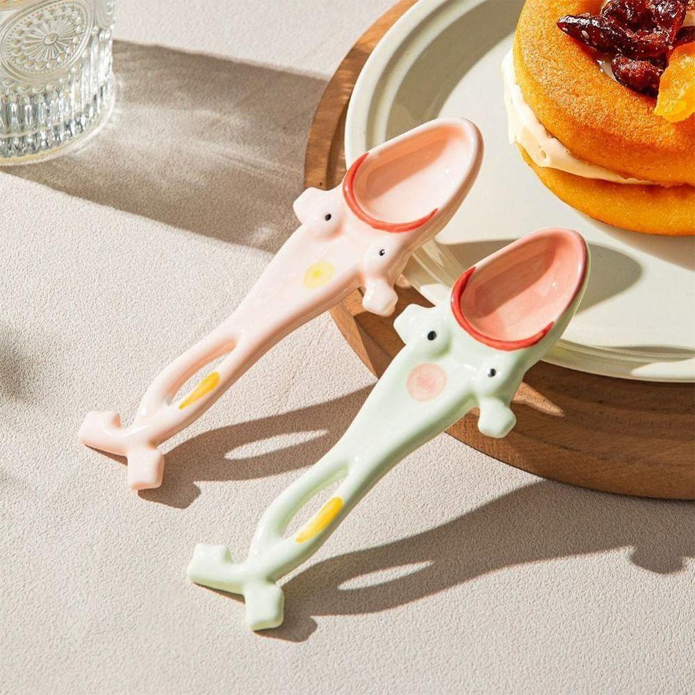 Big Mouth Dessert Spoon Hangable Funny Spoon Creative Ceramic Frog Spoon  Coffee Dessert Use