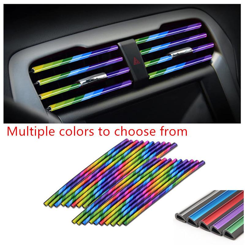 10Pcs Colorful Car Air Conditioner Vent Outlet Trim Decor Strips U Shape Moulding PVC  Colorful Shiny Car Trim Strips Decoration