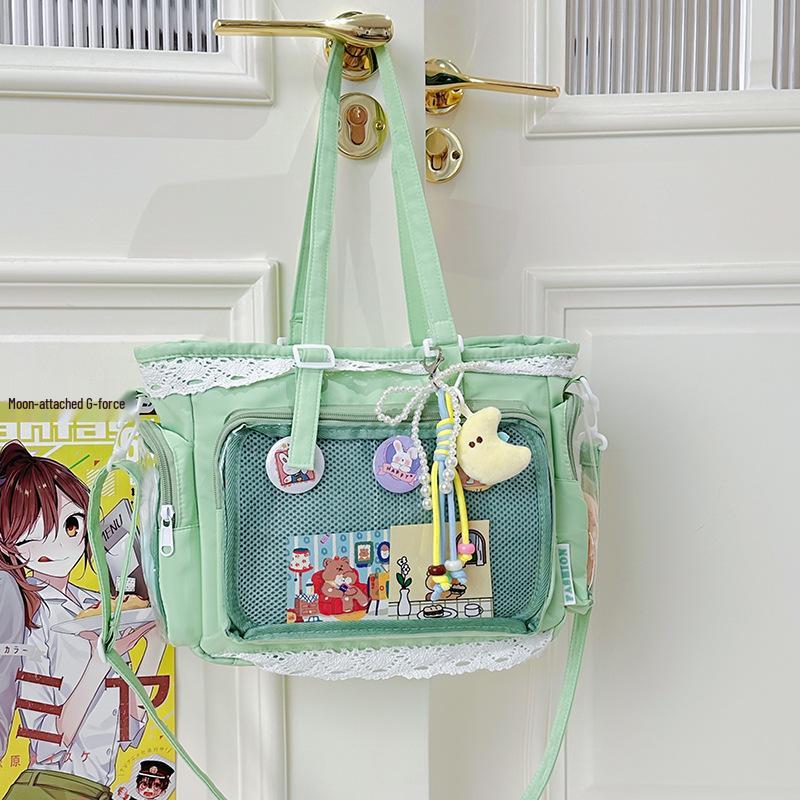 Japanese Style Transparent Anime Badge Tote - Cute Shoulder Crossbody Bag for Women & Students