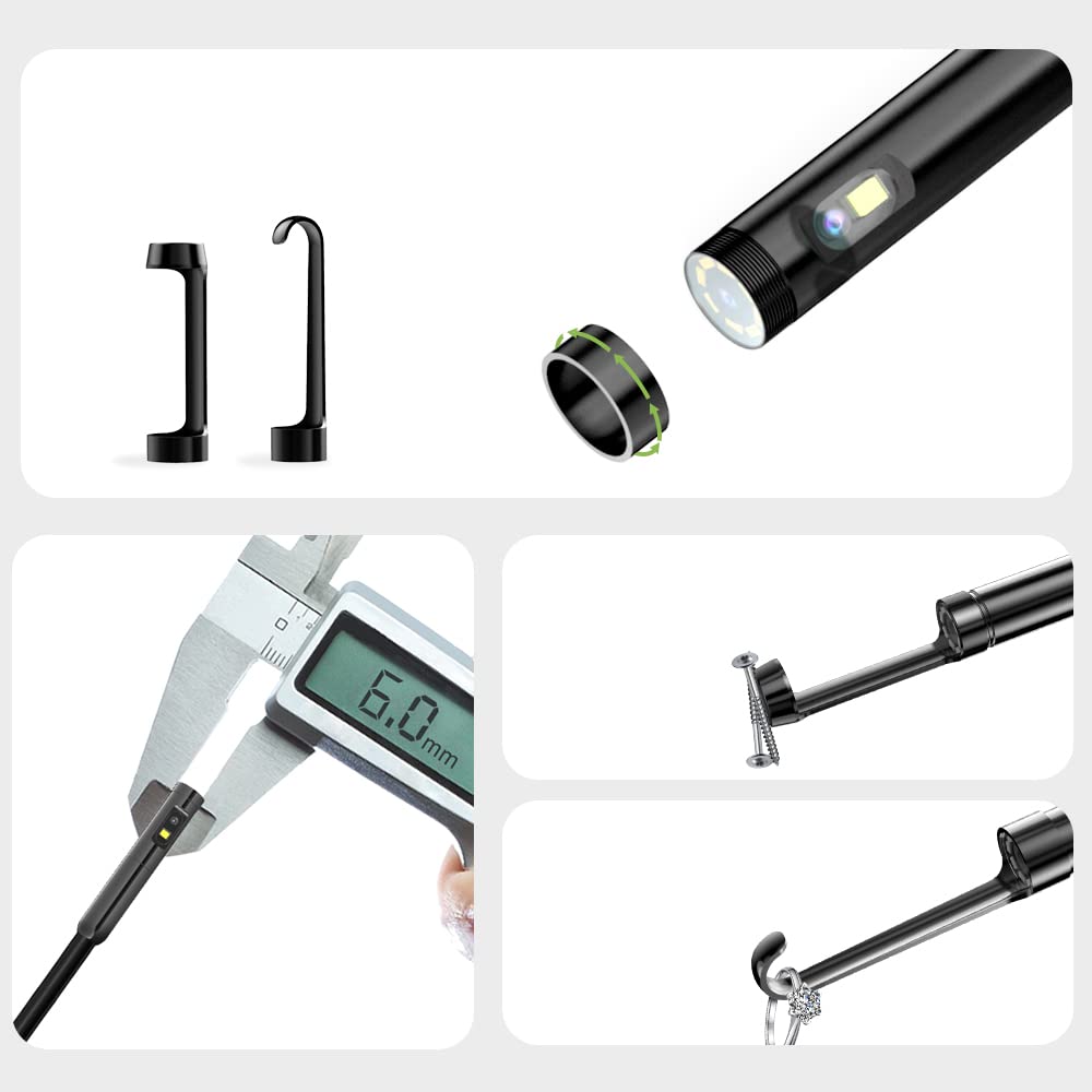 AMTORIN 6mm Diameter Fiberscope, Dual Camera Endoscope, 5m Long, with 32GB Memory Card, Digital Endoscope, Dual Lens, Snake Camera, Dual Fiberscope,