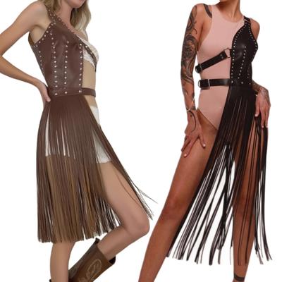 Punk Fransen Taillengürtel Langer Hosenträgergürtel für Damen PU-Leder Verstellbares Accessoire für Party und Bühnenauftritte