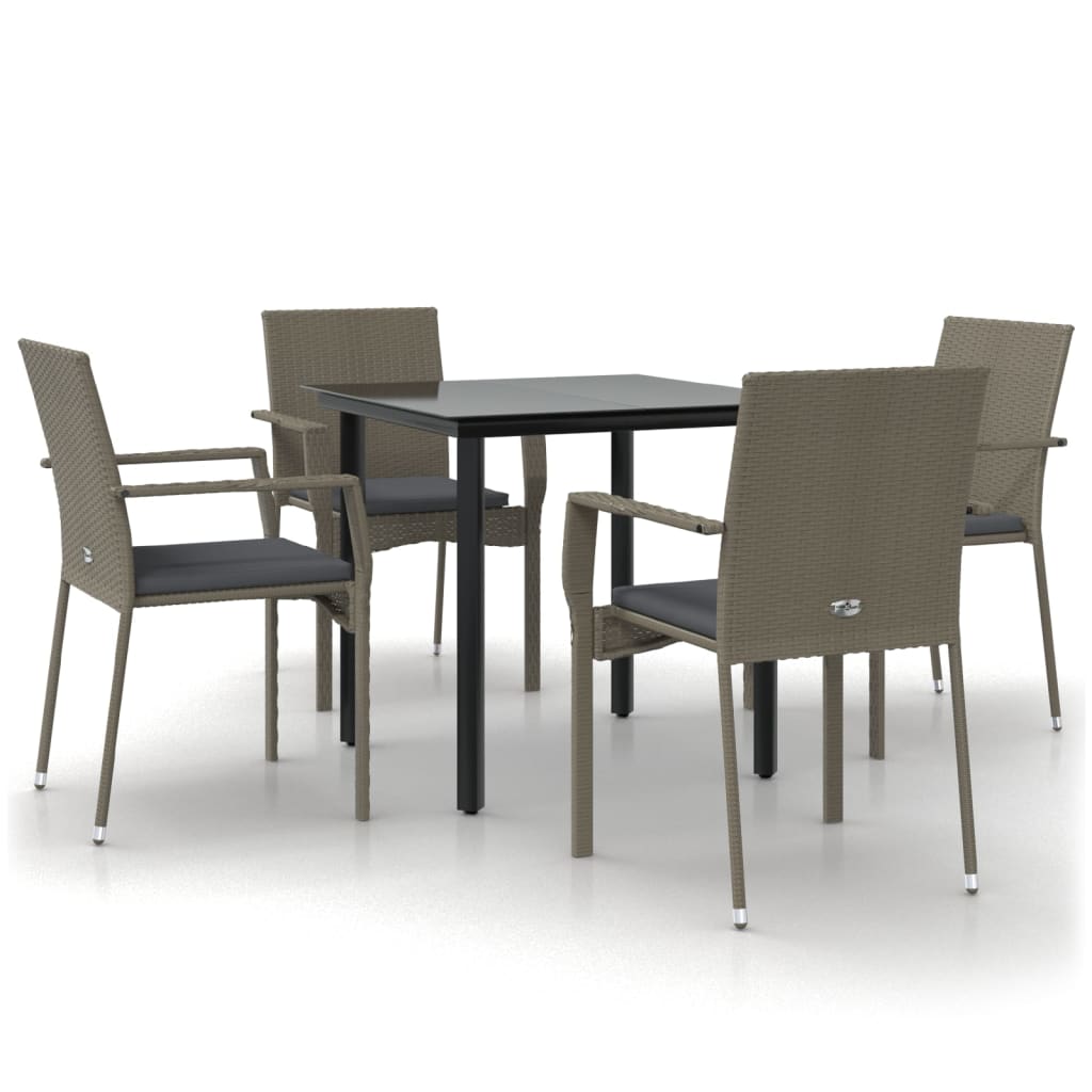 vidaXL 5-tlg. Garten-Essgruppe mit Kissen Schwarz und Grau Poly Rattan