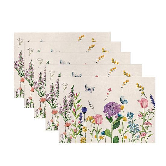 

5Pcs Floral Linen Placemats Cute Bunny Hummingbird Farmhouse Placemats Machine Washable Table Protection Mats for Home Dining Wedding Party