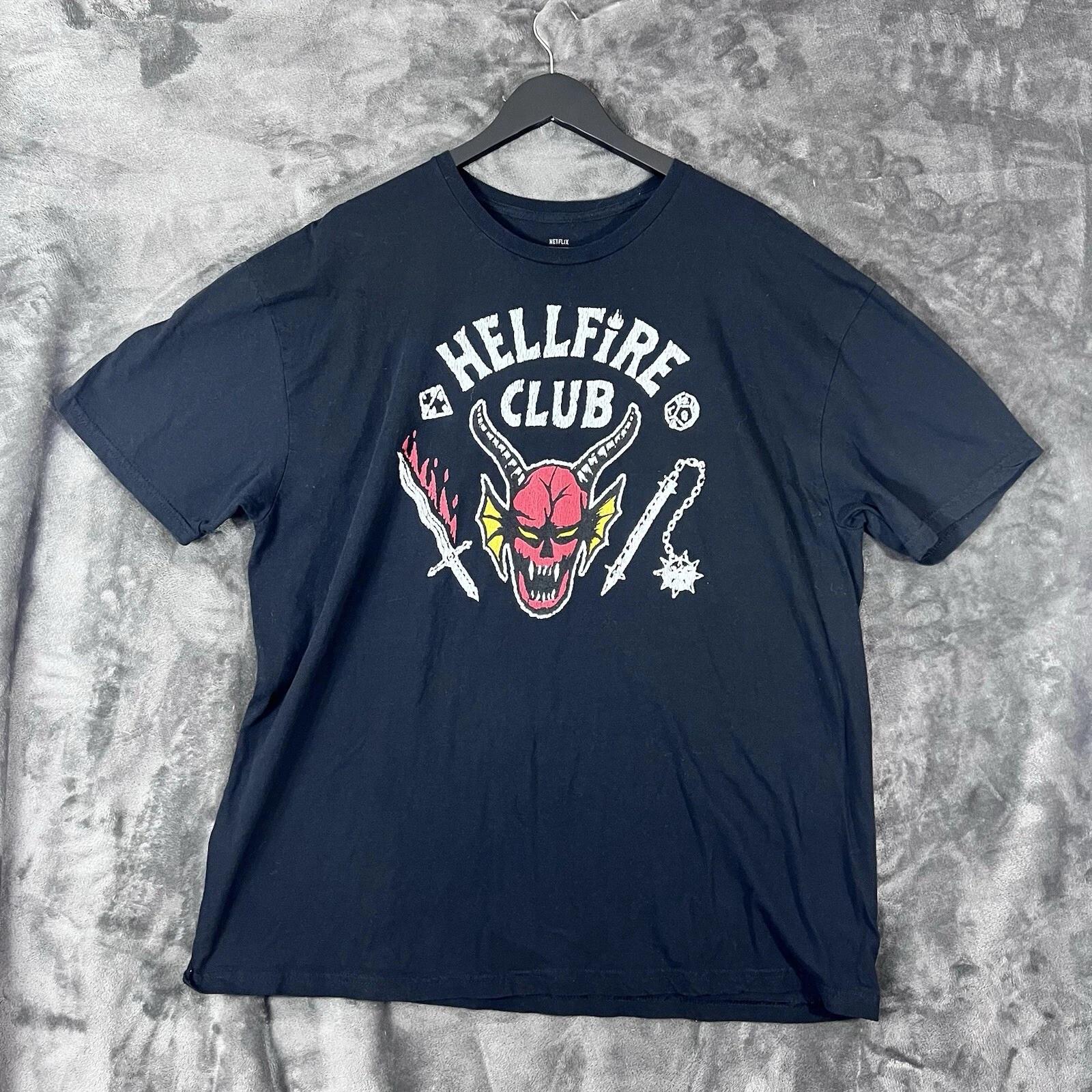 Stranger Things Netflix 100% Cotton T-shirt Mens Tees Top 2XL Short Sleeve Hellfire Club Graphic Black 4XL
