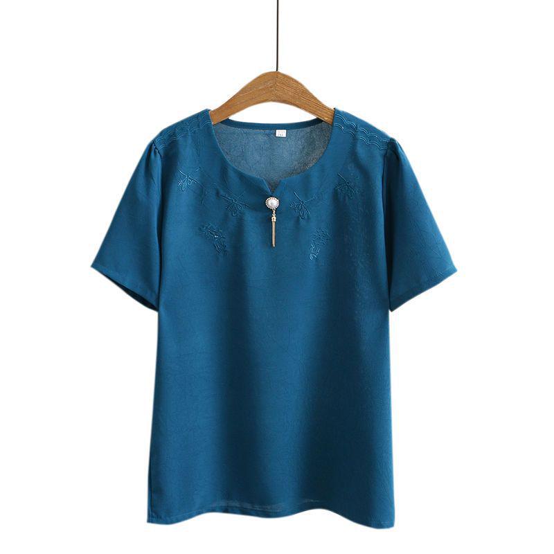 Stylish Spring Two-Piece Set for Middle-Aged Women - Loose Short-Sleeved Top & Bottom