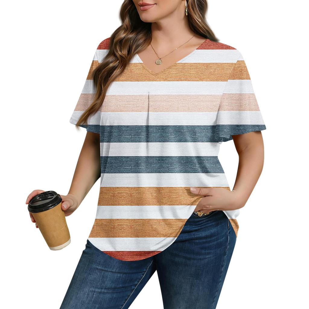 Women's Plus Size Fashionable Casual Loose-Fit Short Sleeve Elegant V Neck Blouse For Work