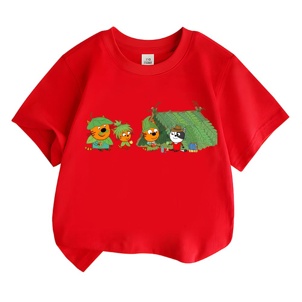 

2026 NEW Kid-e-cats Boys Girls Kids cartoon Clothing T-shirt Round Neck Short Sleeves Fashion Cute T-shirt Streetwear Manga/Comic Tees anime T-shirt 100 червоний