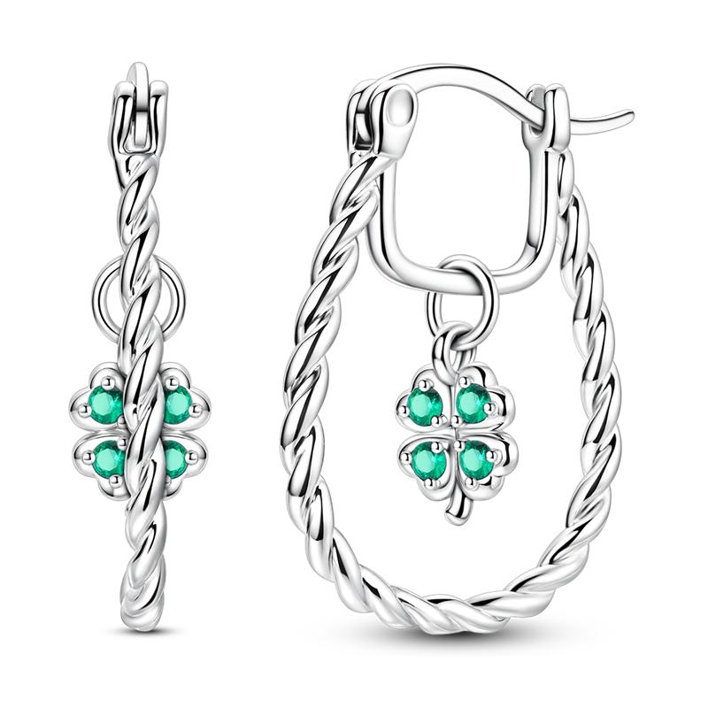 Four-leaf Clover Earrings Women 925 Silver CZ Zircon Jewelry Ear Studs Sparkling Pave Earring Wedding Anniversary Gifts