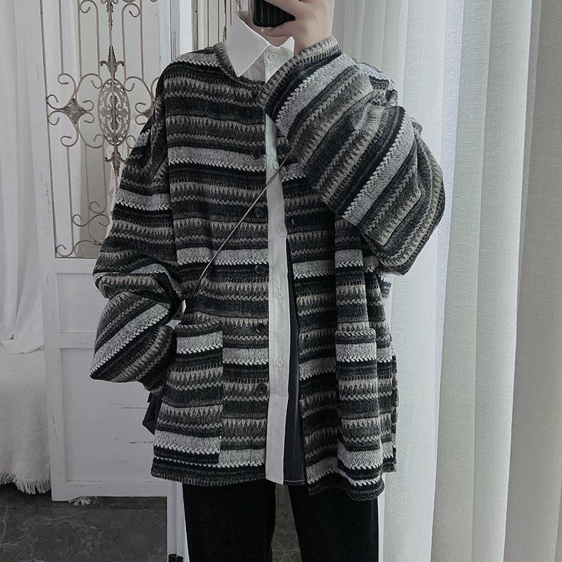 

Men s Retro Striped Wool Cardigan Coat - Design-Focused, Loose Fit, Perfect for Autumn and Winter Extra Large