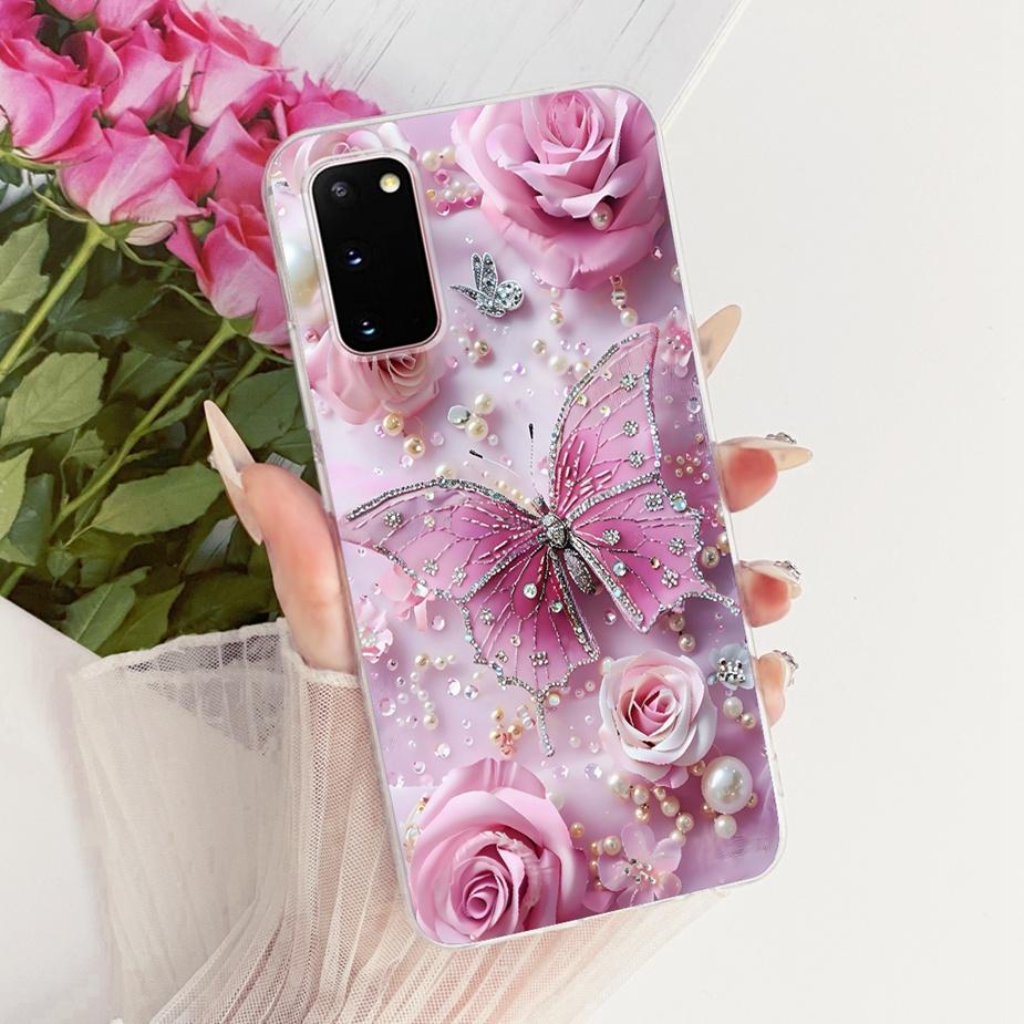 For Samsung Galaxy S20 Plus Case SM-G985F Luxury Bow Flowers Painted Cover Soft Silicone Case For Samsung S20+ S 20 Plus 5G Bags