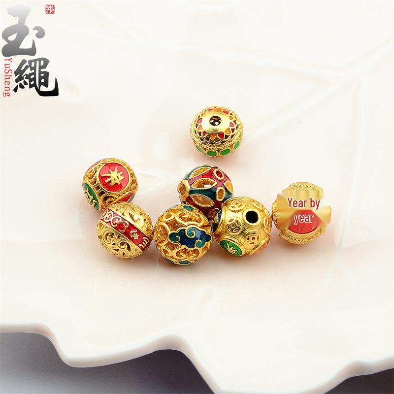Ancient Gold Enamel Hollow Beads for DIY Bracelets & Necklaces