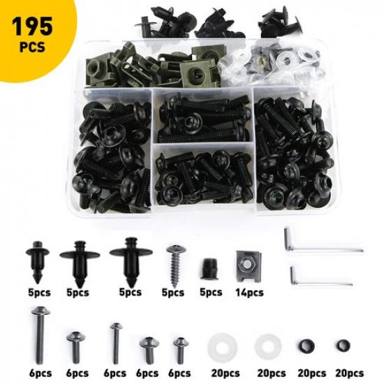 195Pcs Motorcycle Complete Fairing Bolts Kit Bodywork Screws Nuts Set M5 M6