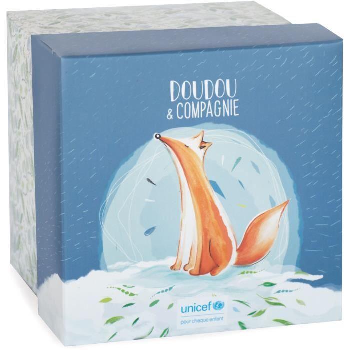 Doudou Et Compagnie -UNICEF PANTIN AVEC DOUDOU Attache-sucette – Renard - 12 Cm - Orange - Boite Cadeau- DC3786