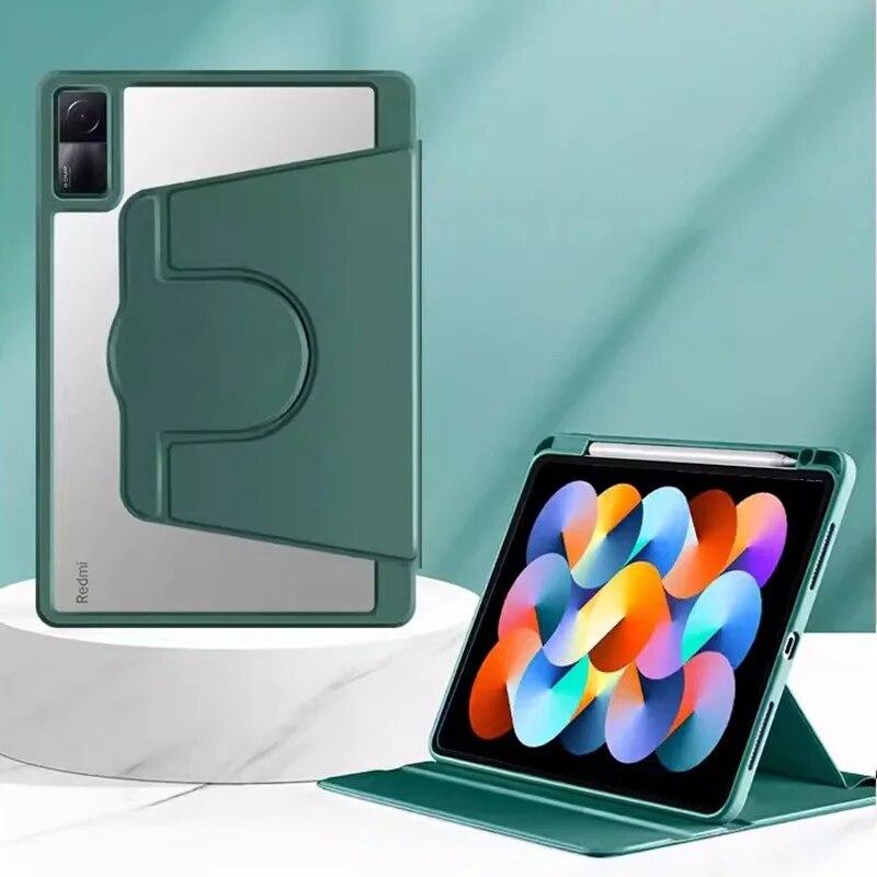 360° Rotation Acrylic Case for Redmi Pad SE 11 Inch 2023 Stand Leather Cover for Xiaomi Pad 6 6 Pro Pad 5 5 Pro with Pen Slot Shockproof Case
