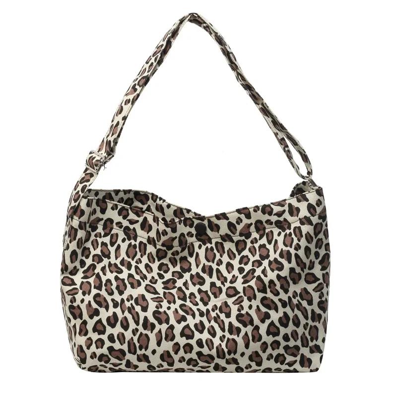 Leopard Pattern Canvas Trendy Women's Bag  Versatile Casual Shoulder Bag  Commuting Crossbody Bag