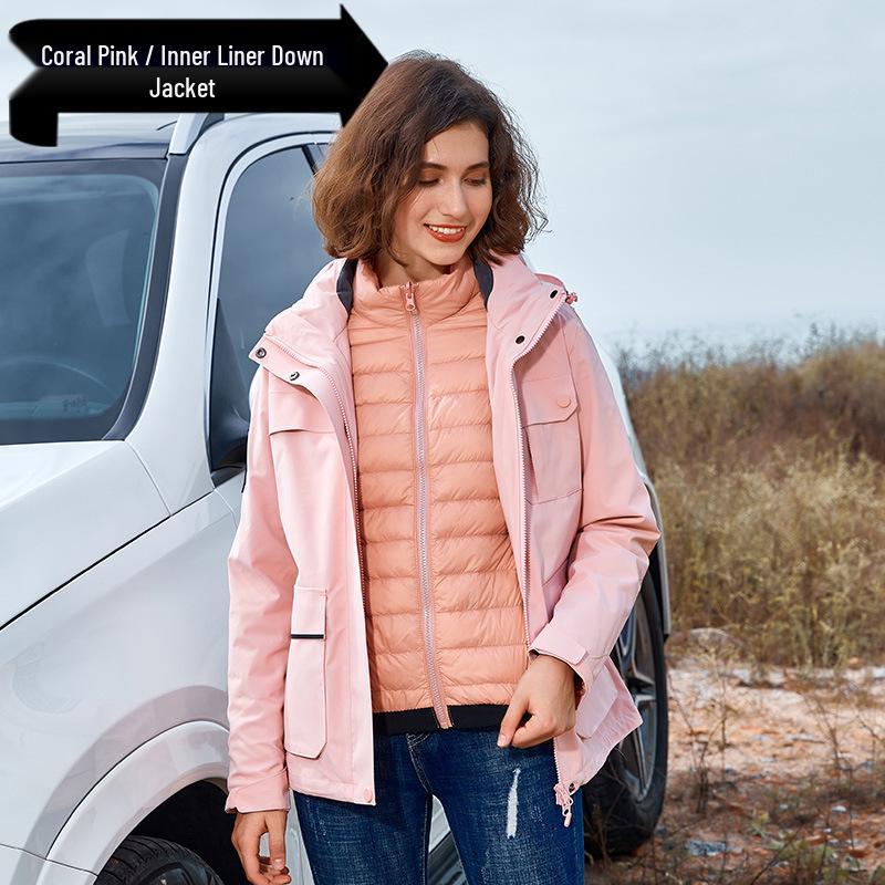 Clearance: Unisex Waterproof 3-in-1 Down Jacket with Detachable Fleece Lining and Customizable Logo XL